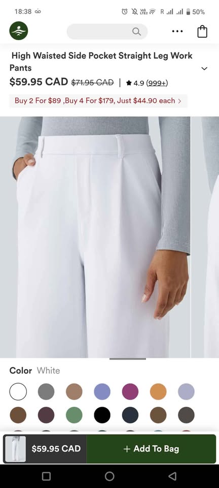 Halara High Waisted Straight Leg Work Pants - Size M White - photo 2