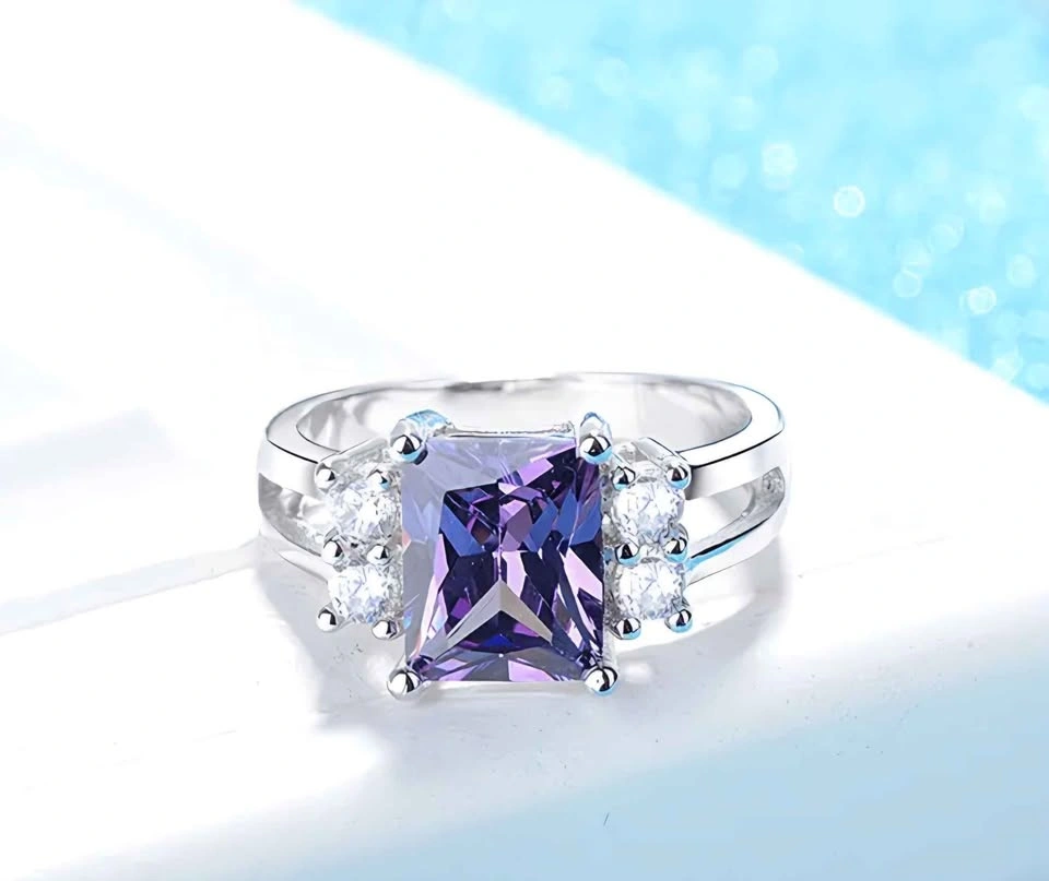 New Vintage Silver Plated Purple CZ Ring - Size 9 - photo 2