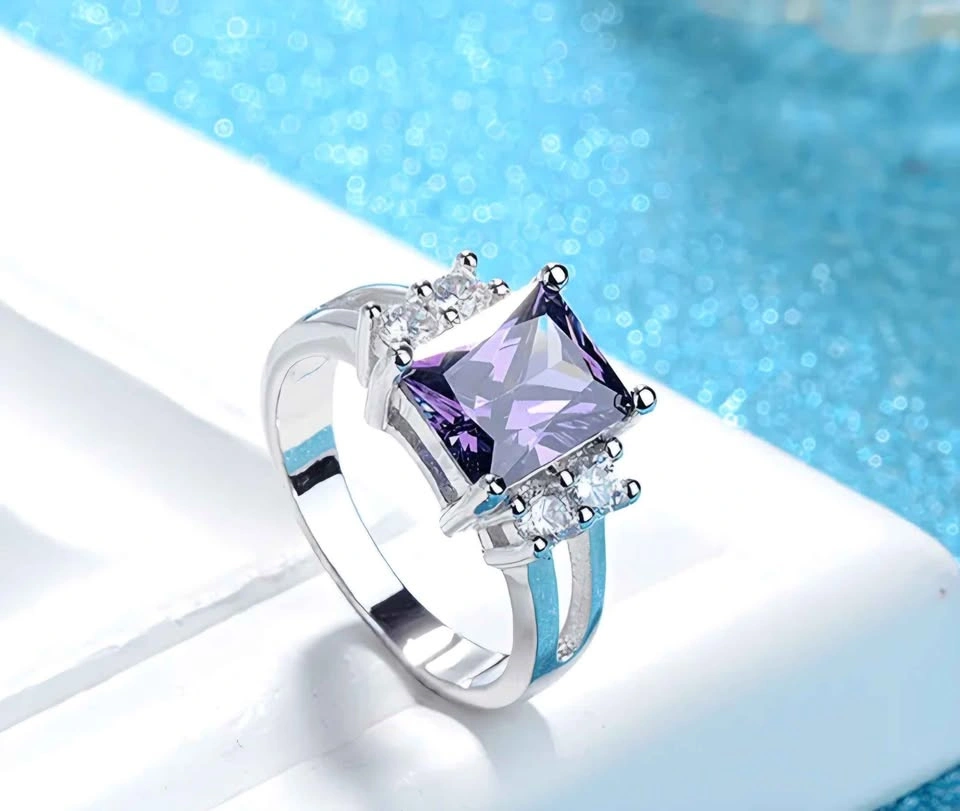 New Vintage Silver Plated Purple CZ Ring - Size 9 - photo 4