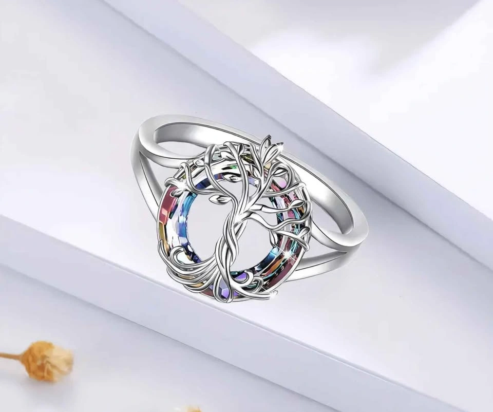 New Stylish Tree of Life Rainbow Glass Ring - Size 10 - photo 2