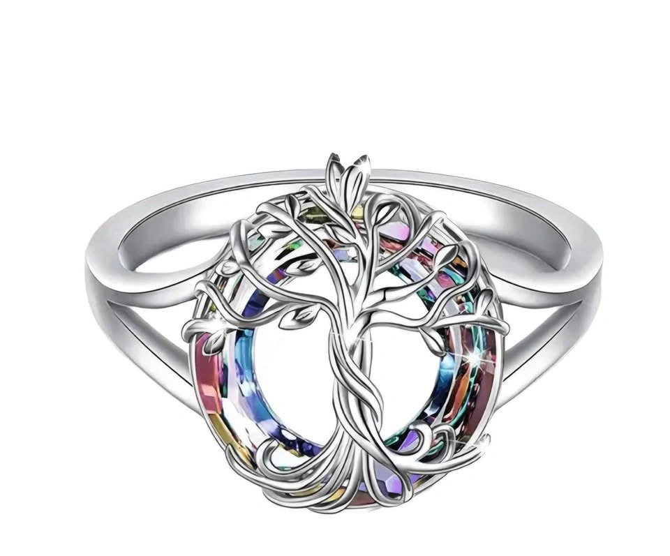 New Stylish Tree of Life Rainbow Glass Ring - Size 10 - photo 3
