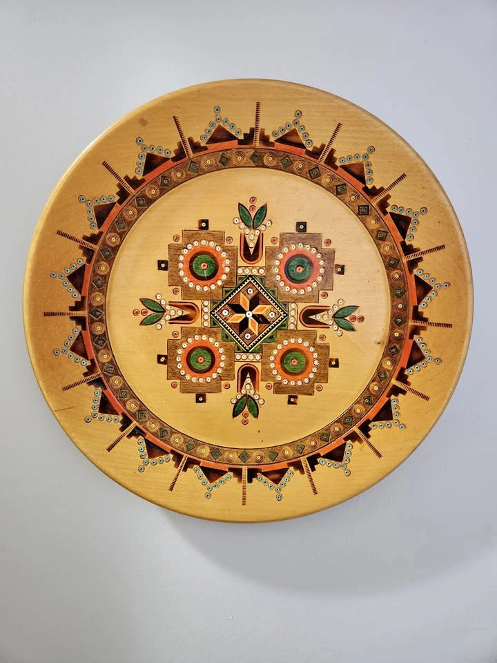 Vintage Ukrainian Folk Art Plate, Hand-carved