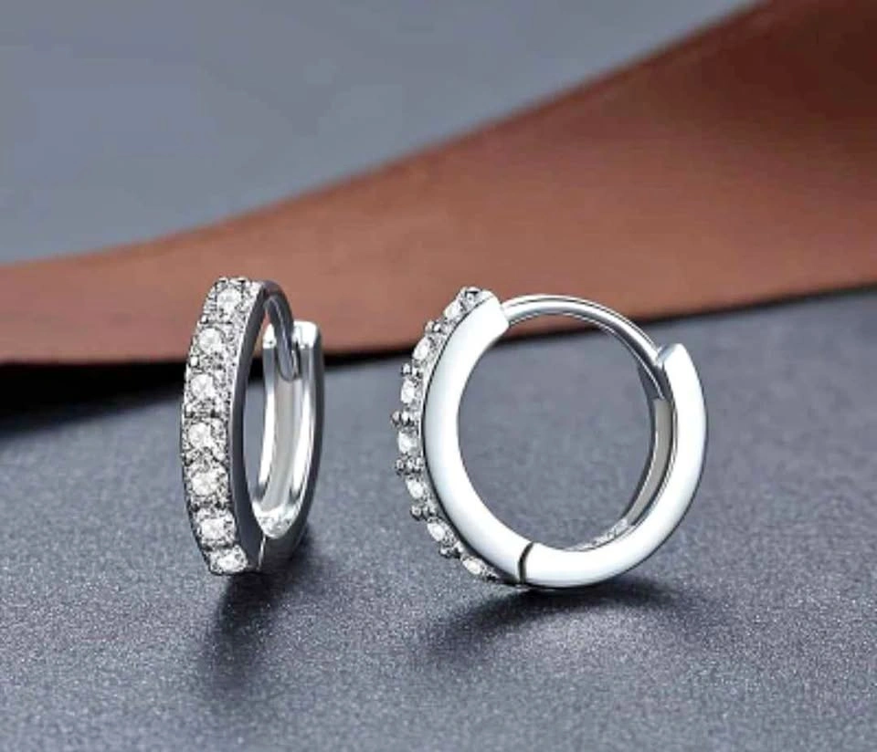 Silver Plated CZ Elegant Minimalist Hoop Earrings 1cm