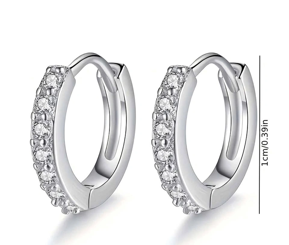 Silver Plated CZ Elegant Minimalist Hoop Earrings 1cm - photo 2