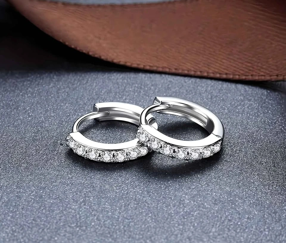 Silver Plated CZ Elegant Minimalist Hoop Earrings 1cm - photo 3