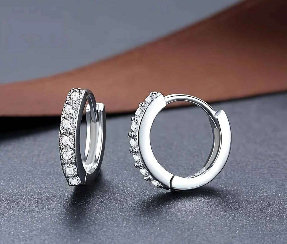 Silver Plated CZ Elegant Minimalist Hoop Earrings 1cm - photo 4