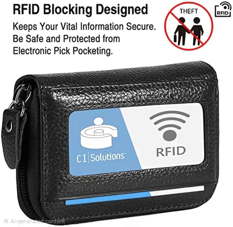New Small Black Cowhide Zippered Wallet with RFID Blocking - photo 2