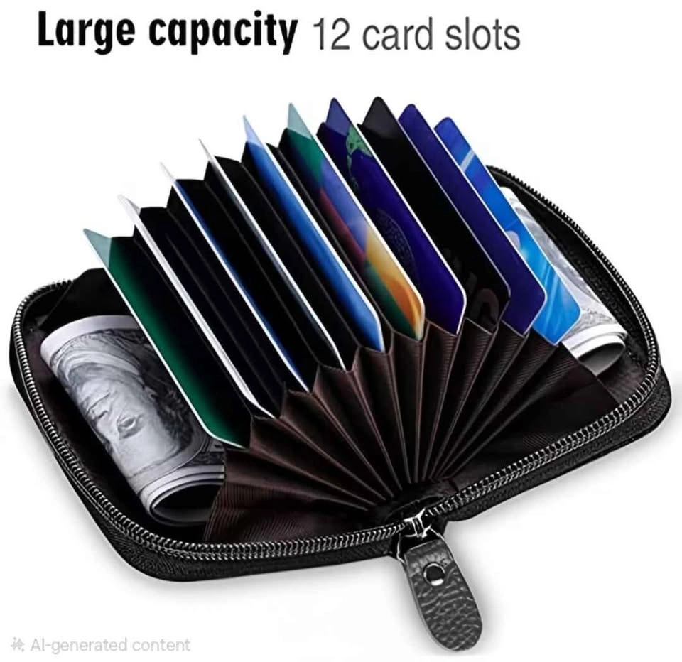 New Small Black Cowhide Zippered Wallet with RFID Blocking - photo 3