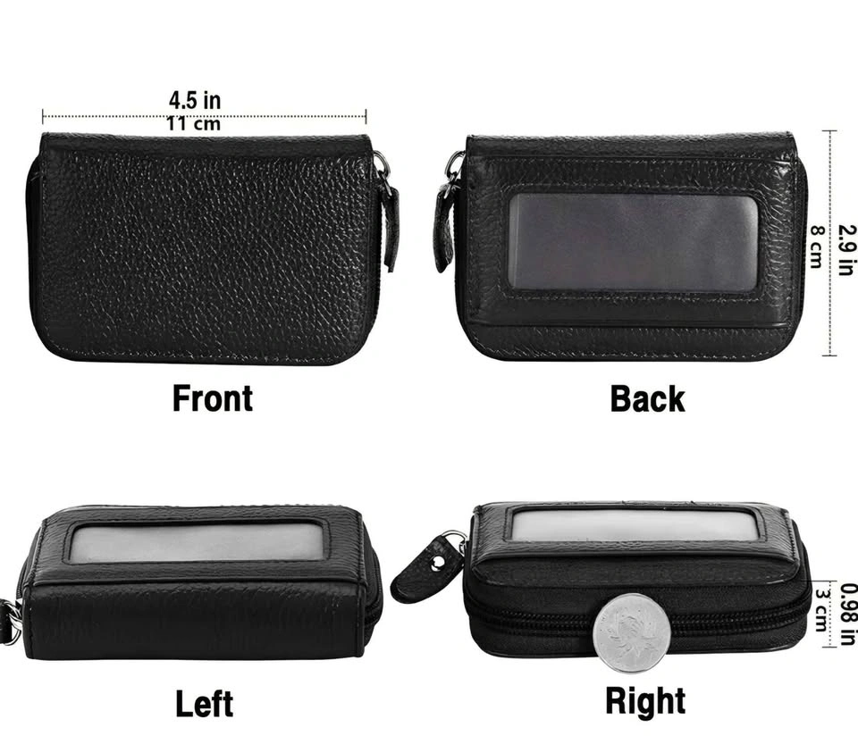 New Small Black Cowhide Zippered Wallet with RFID Blocking - photo 4