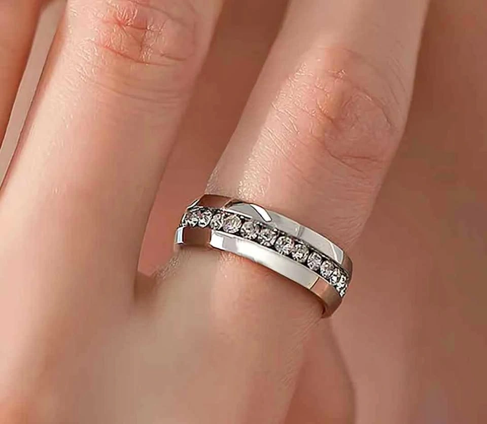New Stylish Stainless Steel Ring with Cubic Zarconia - Size 10