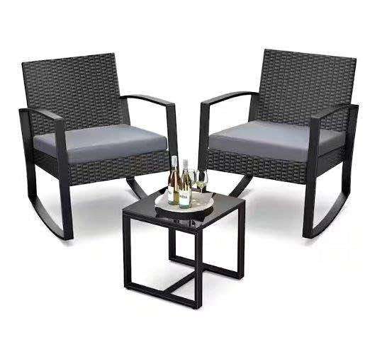 3-Piece Wicker Patio Rocking Chair Set with Table