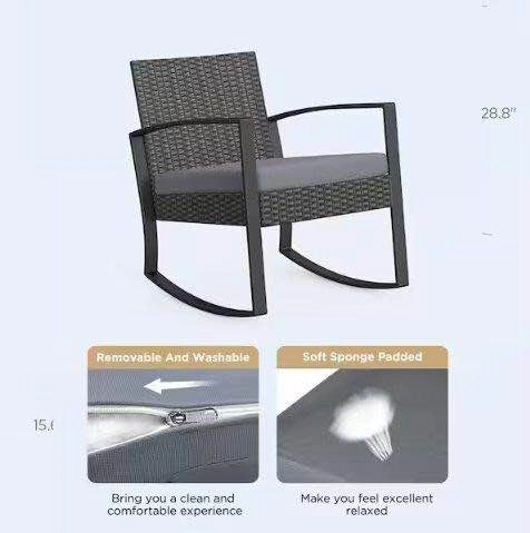 3-Piece Wicker Patio Rocking Chair Set with Table - photo 4