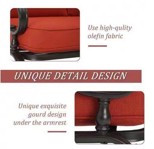 Outdoor Metal Loveseat and Coffee Table Set with Red Cushions - photo 3