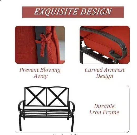 Outdoor Metal Loveseat and Coffee Table Set with Red Cushions - photo 4