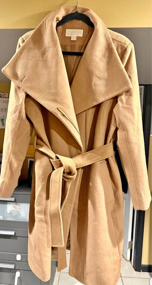 Michael Kors Wool Belted Wrap Coat - Camel - XL