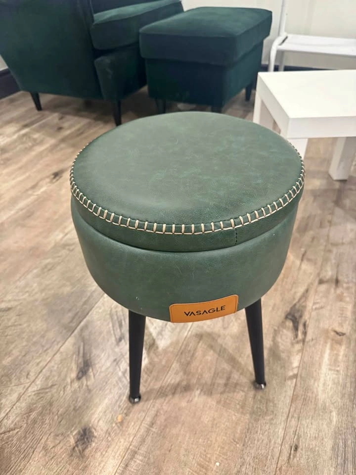 Dark Green Storage Ottoman / Stool with Flip Top