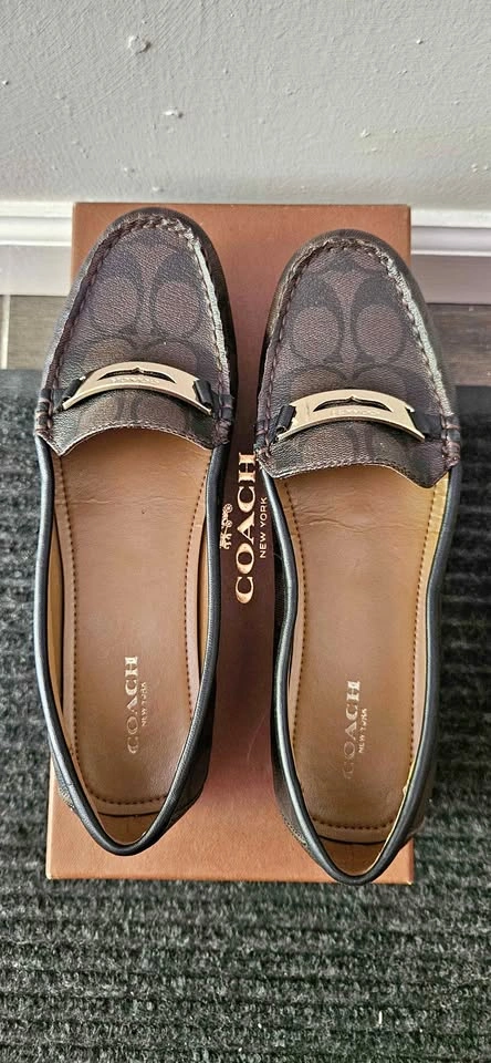 Coach Olympia Signature Jacquard Loafers Flats Shoes, Brown/Maho