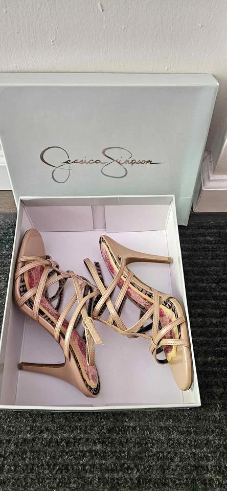 Jessica Simpson "Primrose" Glossy Beige Strappy Heels