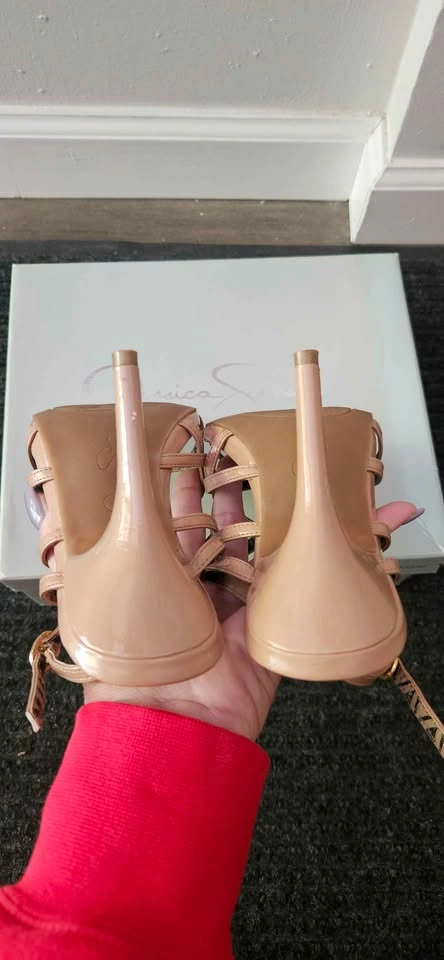 Jessica Simpson "Primrose" Glossy Beige Strappy Heels - photo 4