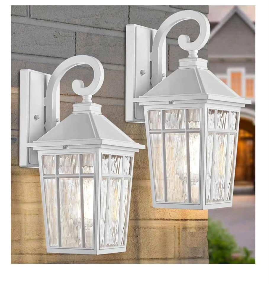Wall Mount 14" Outside Porch Lights with Water Ripple Glass, Whi
