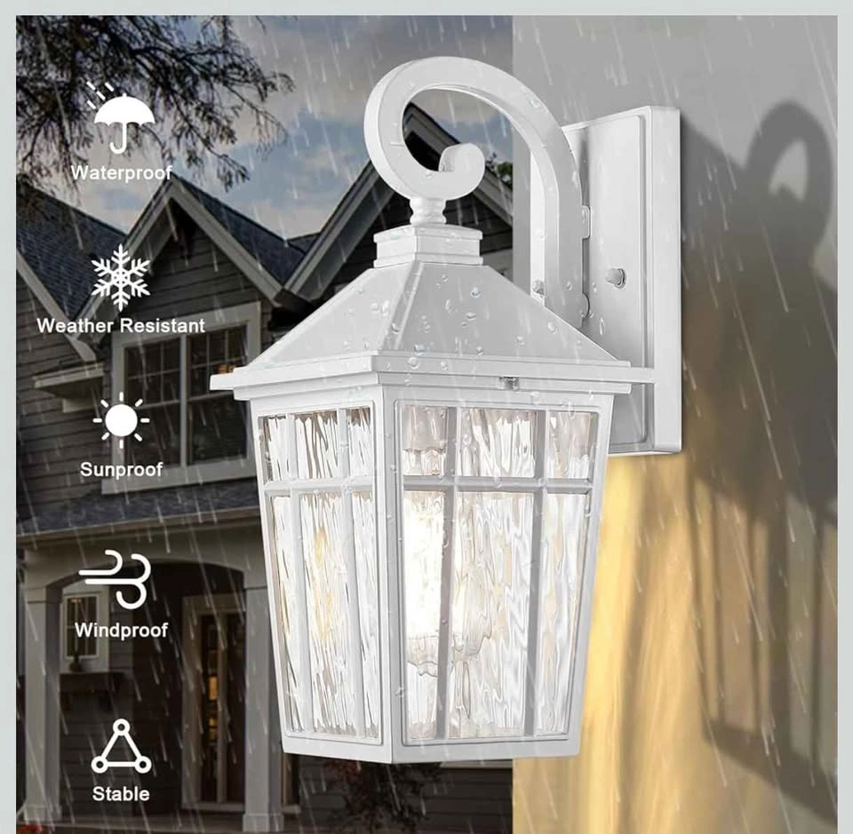Wall Mount 14" Outside Porch Lights with Water Ripple Glass, Whi - photo 3