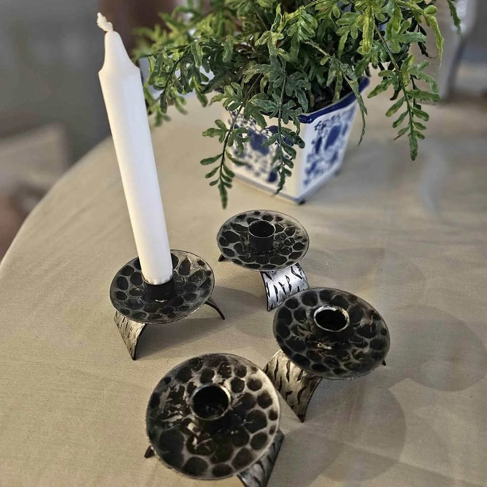 Set of 4 Metal Candle Holders – Unique Hammered Look