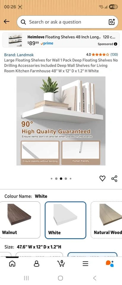 48” Floating Wall Shelf (White) – Heavy Duty Deep Shelf - photo 2