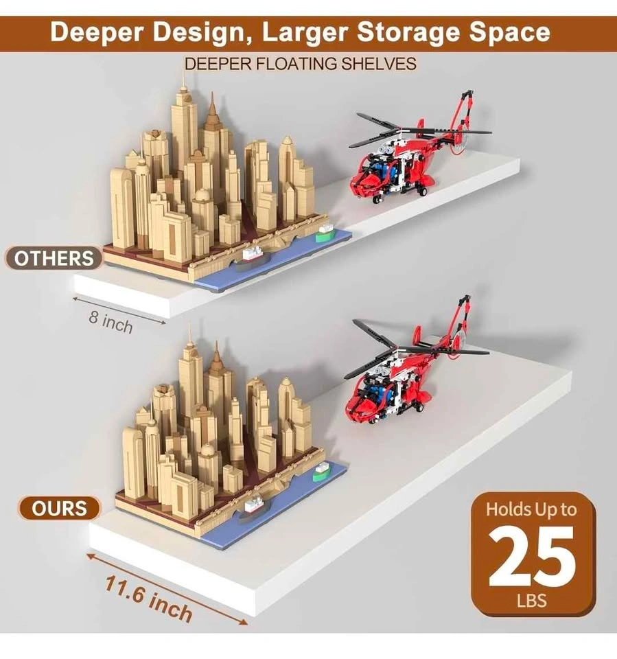48” Floating Wall Shelf (White) – Heavy Duty Deep Shelf - photo 4