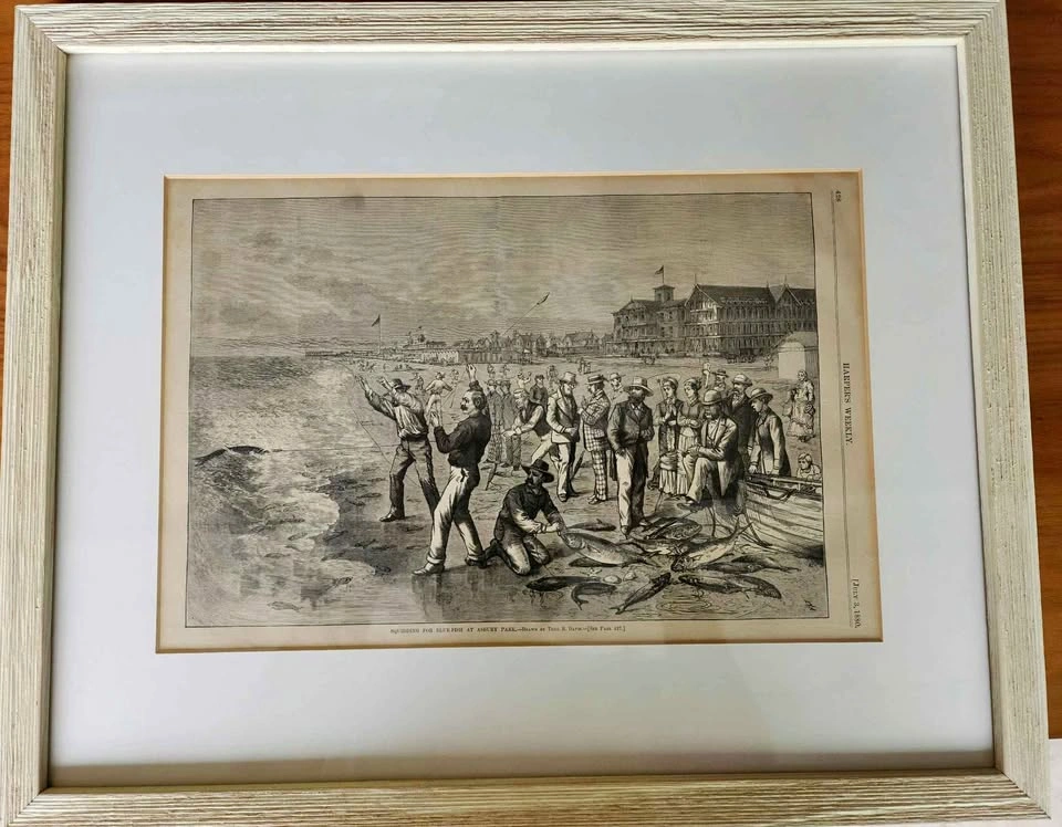 Vintage 1880 Harper's Weekly Asbury Park Fishing Print