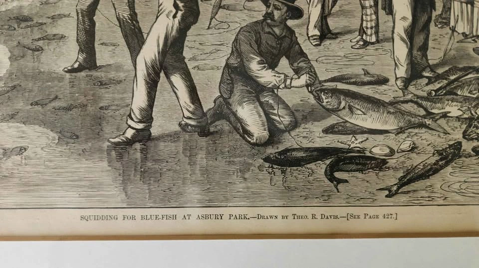 Vintage 1880 Harper's Weekly Asbury Park Fishing Print - photo 2