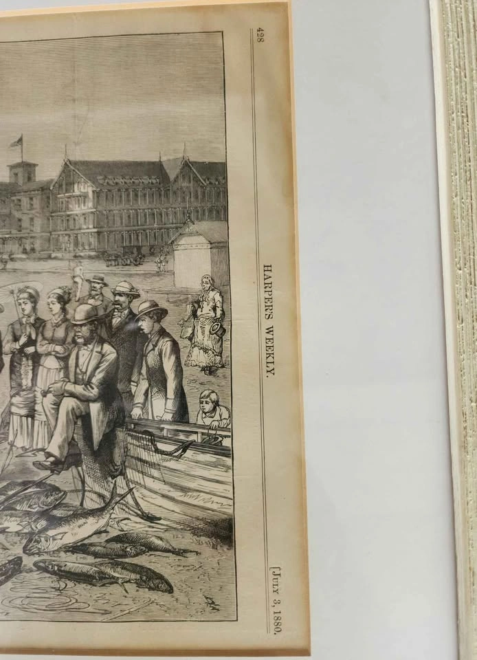 Vintage 1880 Harper's Weekly Asbury Park Fishing Print - photo 3