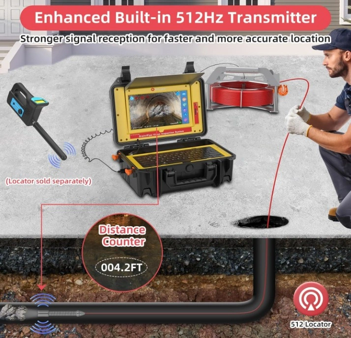 Sewer HD Inspection Camera, 10" Touch Screen, 512HZ Transmitter - photo 4