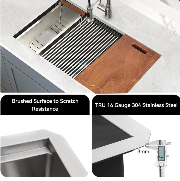 16 Gauge Undermount Stainless Steel Kitchen Sink - 32" L x 19" W - photo 4