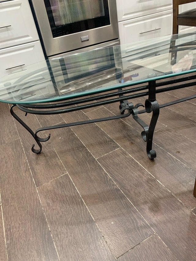 Queen Mattress, Sofa Bed, Glass Table & Chairs, Racks