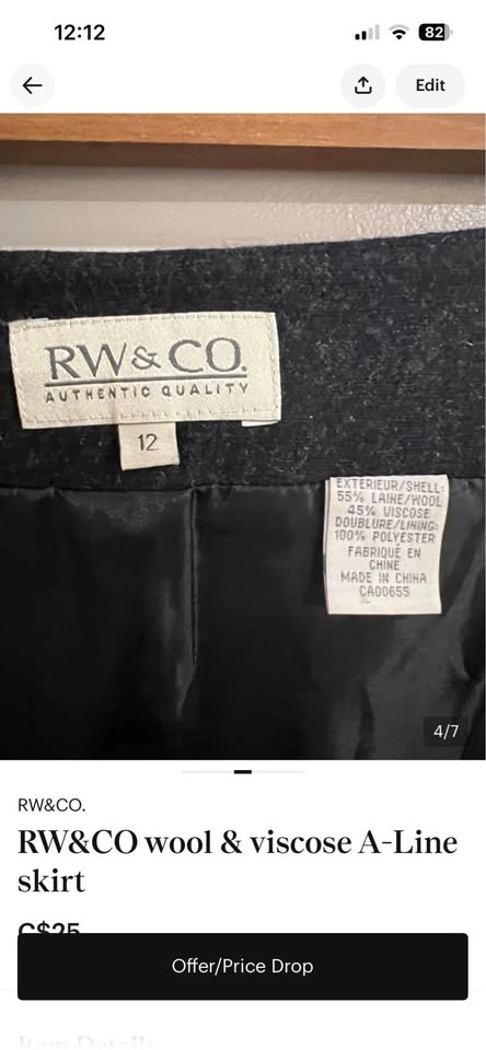 RW&CO Wool & Viscose A-Line Skirt - Size 12 - photo 4