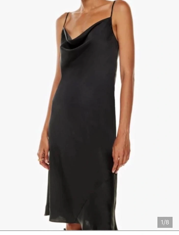 RICKIS satin black midi slip dress NWT Crepette Fabric size Medi