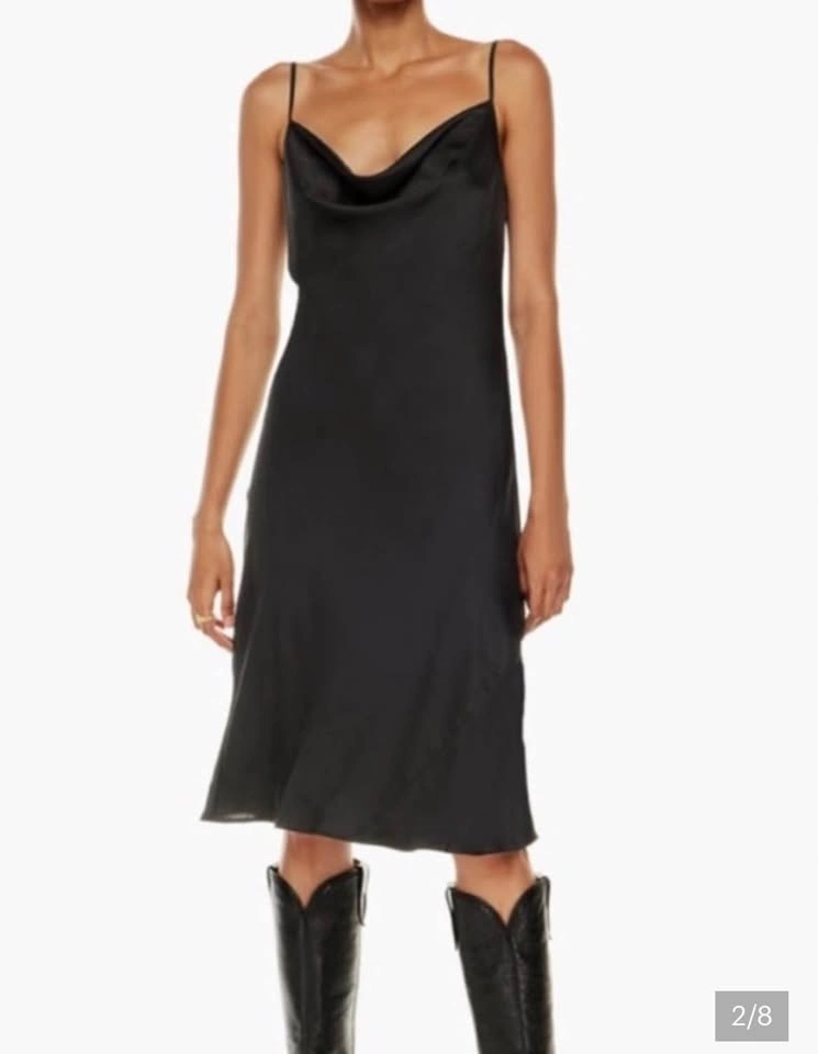 RICKIS satin black midi slip dress NWT Crepette Fabric size Medi - photo 2