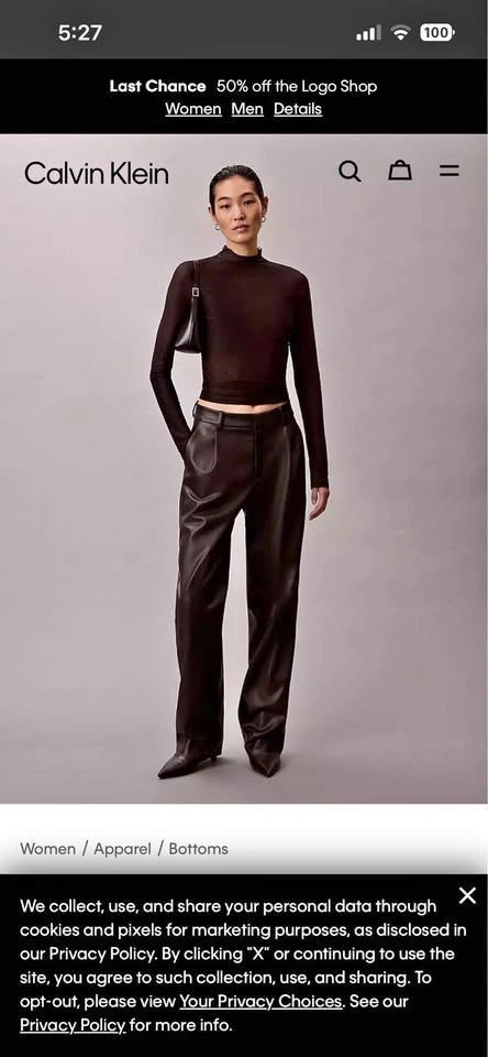 Calvin Klein Faux Leather Wide Leg Pleated Trousers Size 12