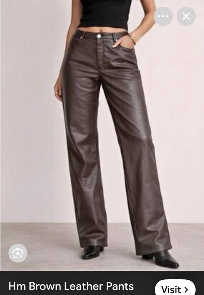 H&M Brown Wide Leg Leather Pants Size 14