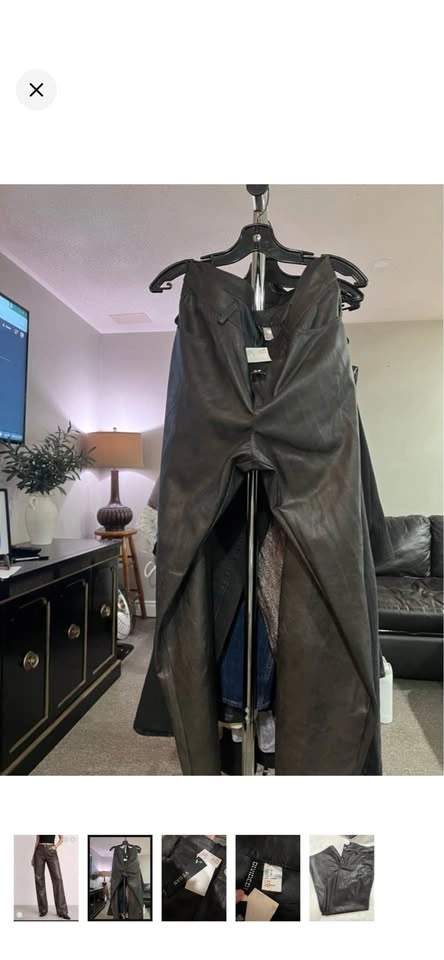 H&M Brown Wide Leg Leather Pants Size 14 - photo 3
