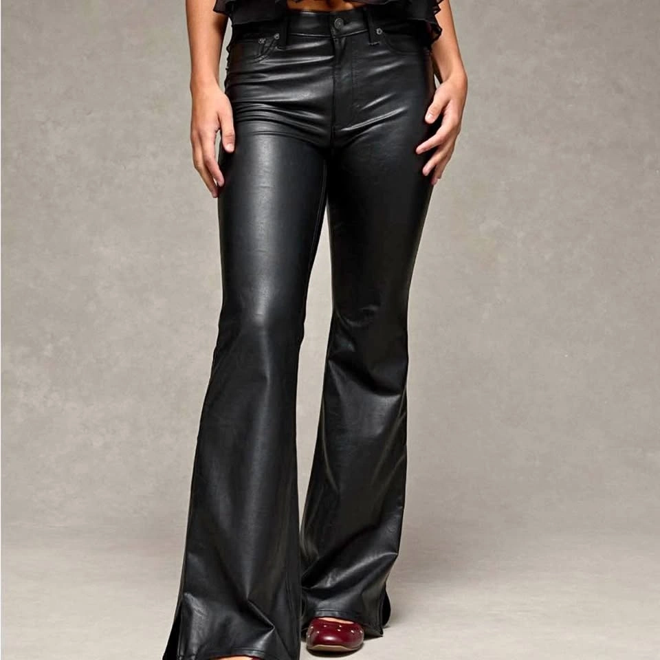 American Eagle Super High-Waisted Vegan Leather Flare Pants Size