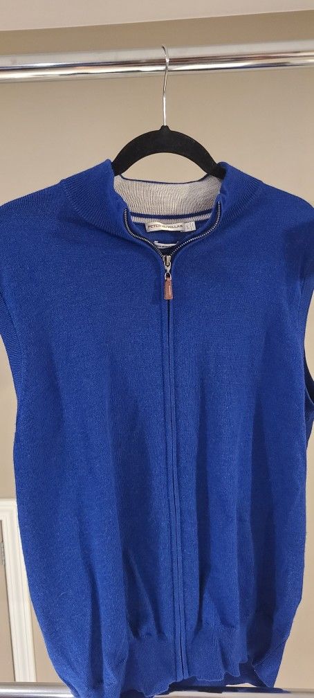 Peter Millar Men's Large Blue Full Zip Wool Sweater Vest