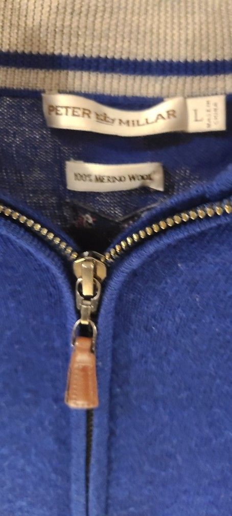 Peter Millar Men's Large Blue Full Zip Wool Sweater Vest - photo 3