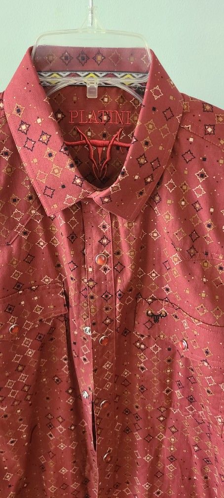 Platini Men Pattern Burgundy Long Sleeve Shirt SZ M - photo 2