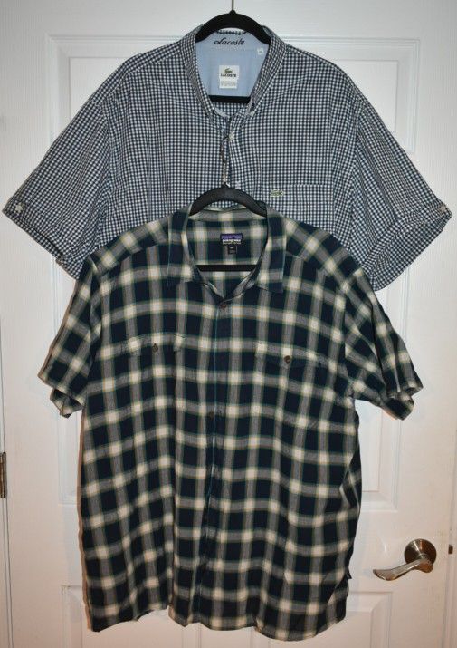 Lot 2 Lacoste Patagonia Men Navy Blue Short Sleeve Shirt SZ XXL