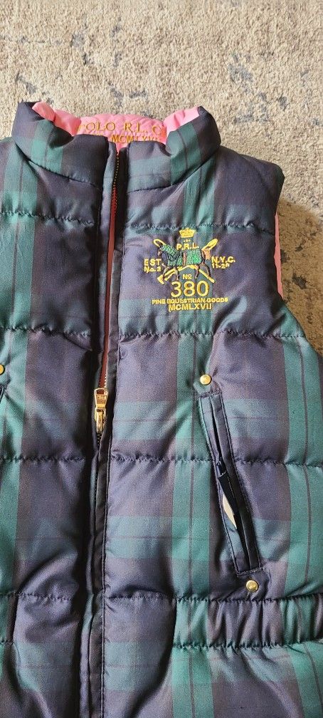 Ralph Lauren Polo Girls Reversible Pink Green Down Vest SZ 6 - photo 3