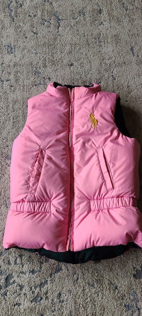 Ralph Lauren Polo Girls Reversible Pink Green Down Vest SZ 6 - photo 5