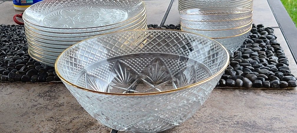 Cristal D'Arques Longchamp Gold Glass 27 Piece Plate Bowl