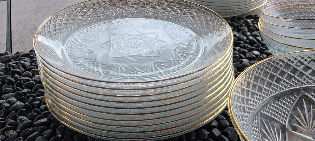 Cristal D'Arques Longchamp Gold Glass 27 Piece Plate Bowl - photo 2