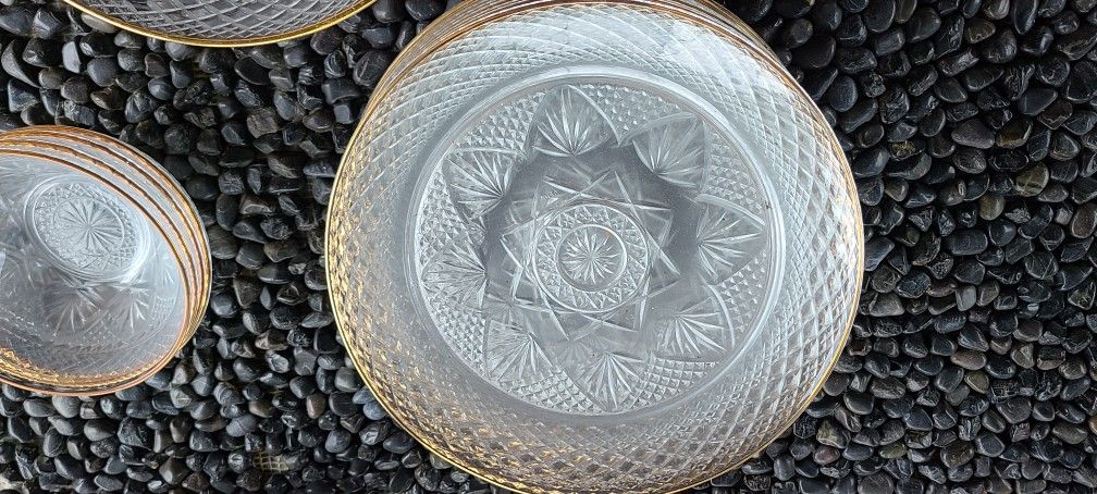 Cristal D'Arques Longchamp Gold Glass 27 Piece Plate Bowl - photo 3